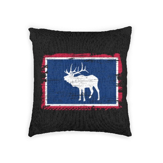 Wyoming Flag Elk Hunting Season For Deer Hunter Woven Pillows