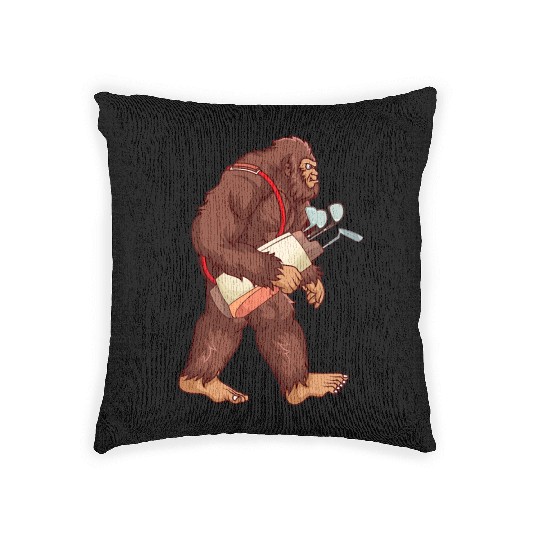 Bigfoot Sasquatch Golf player gift Woven Pillows