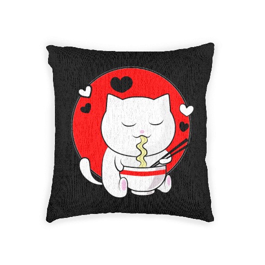 Kawaii Ramen Anime Cat Japanese Manga Woven Pillows