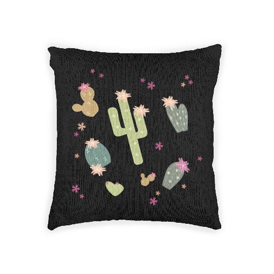 various cactus plants with flowers pattern Woven Pillows