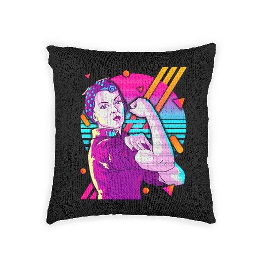 Rosie The Riveter Vaporwave Woven Pillows