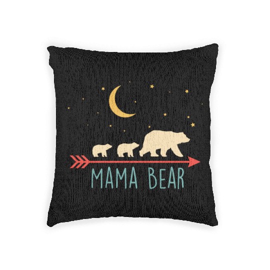 Mama Bear with 2 Cubs Retro Mother's Day Woven Pillows