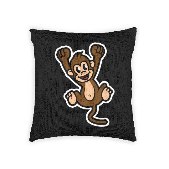 Brown Monkey - Cartoon Animals - Cartoon Island Woven Pillows