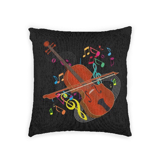 red-brown hand-drawn violin with notes Woven Pillows