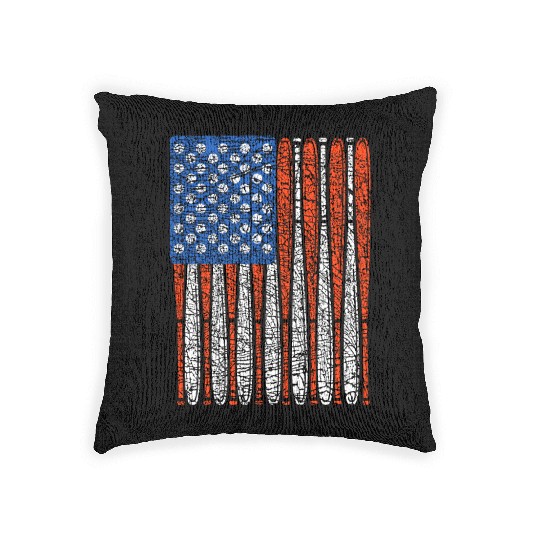 Vintage Baseball Bat American US Flag Gift Woven Pillows