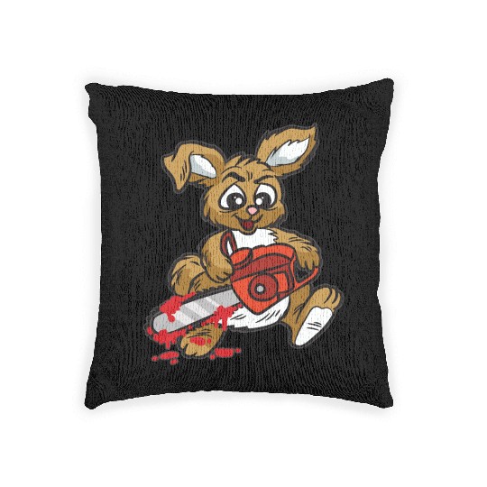 BAD BUNNY WITH CHAINSAW Woven Pillows