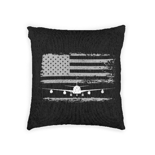 US Flag Airplane Patriotic American Pilot Woven Pillows