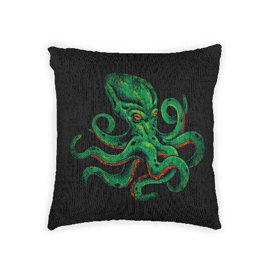 Green Kraken Octopus Woven Pillows