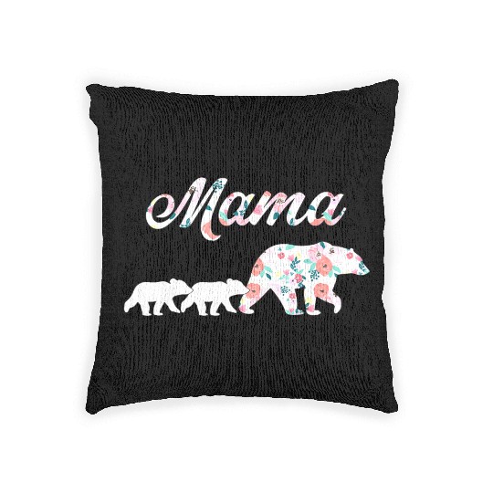 Floral Mama Bear Mom of 2 Mama Bear and Cubs Woven Pillows