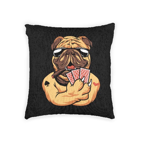 Dog Playing Poker Card Game For A Gambler Woven Pillows