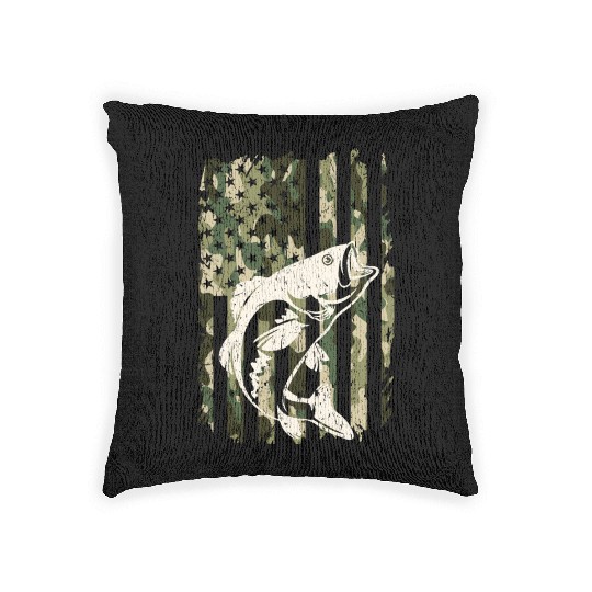 Camouflage American Flag Bass Fishing Woven Pillows