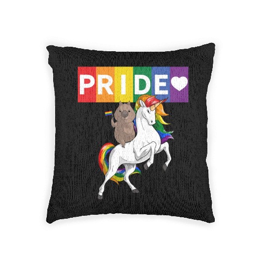 LGBT Gay Pride Wombat Riding Rainbow Unicorn Woven Pillows