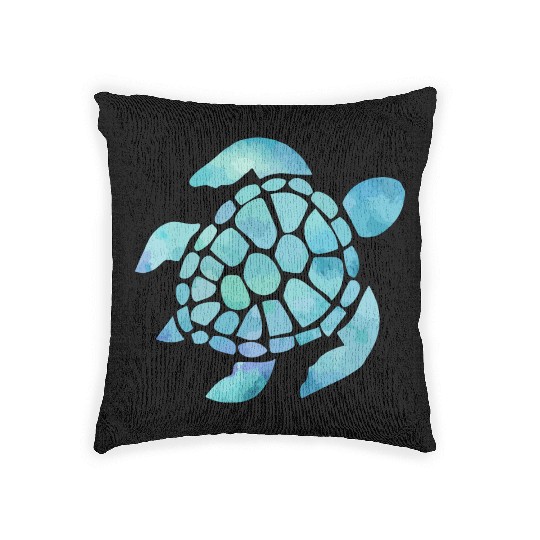 Sea Turtle Watercolor Blue Woven Pillows