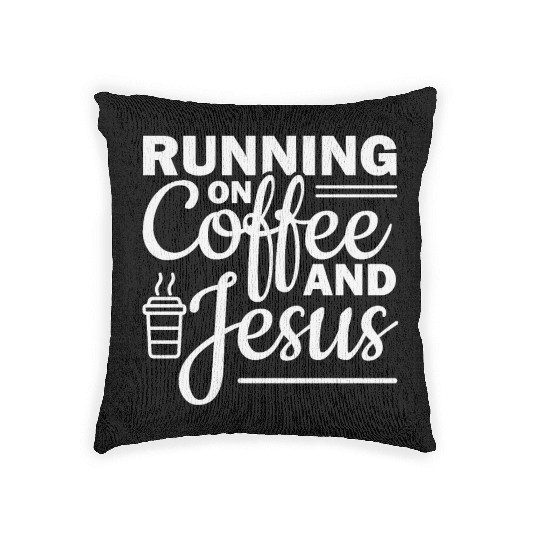 Running on coffee and jesus Woven Pillows