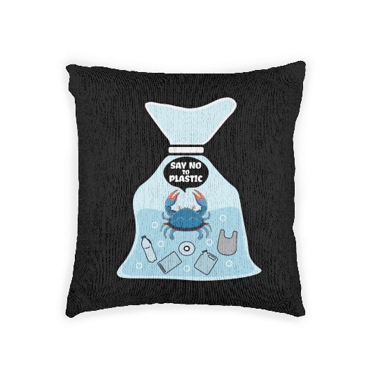 Say No To Plastic Crab Vinyl Best Friend Gift Woven Pillows
