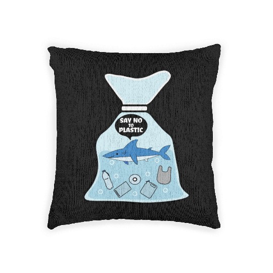 Say No To Plastic Shark Vinyl Best Friend Gift Woven Pillows