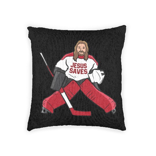 Funny Hockey Jesus Saves Hockey Goalie Woven Pillows