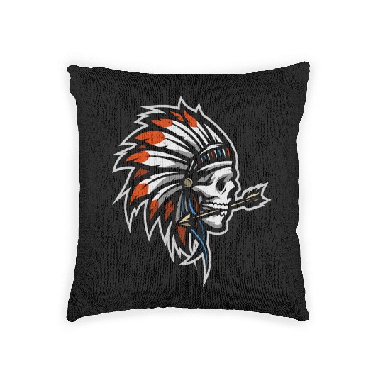 Native American Indian Headdress Skull Woven Pillows