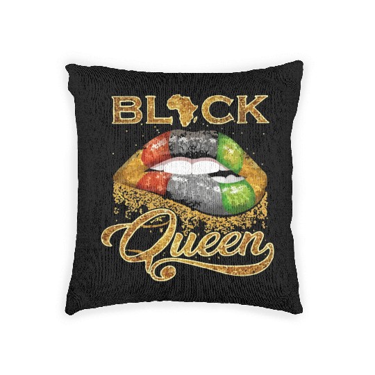 Black queen lips Woven Pillows