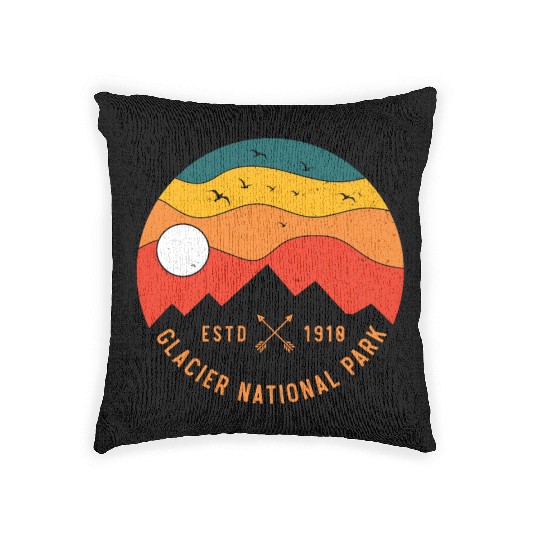 Retro Glacier National Park Montana Souvenir 80s Woven Pillows