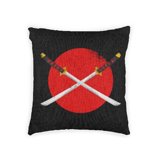 X Katana Samurai Sword Kitsune Mask Japan Gift Woven Pillows