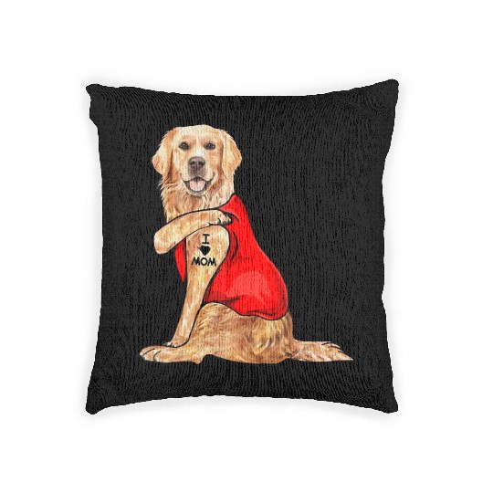 Funny golden retriever Dog I Love Mom Tattoo Woven Pillows
