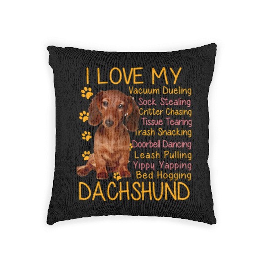 I Love my Red Dachshund Weiner-Dog Doxie Funny Woven Pillows