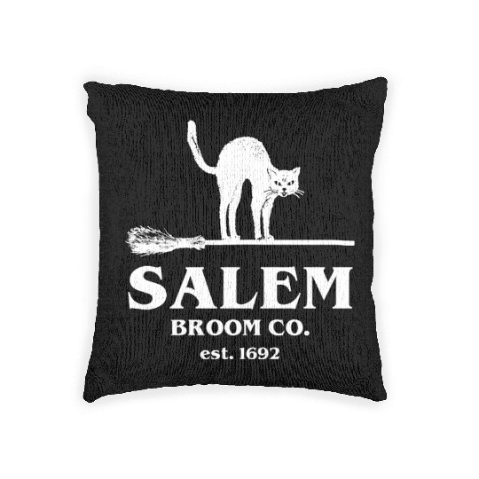 Salem Broom Co Company Halloween Black Cat Witch A Woven Pillows