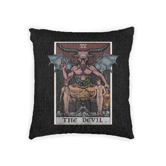 The Devil Tarot Card Halloween Baphomet Satanic Ba Woven Pillows