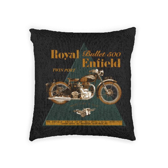 The Legendary Royal Enfield Bullet 500 Motorcycle Woven Pillows