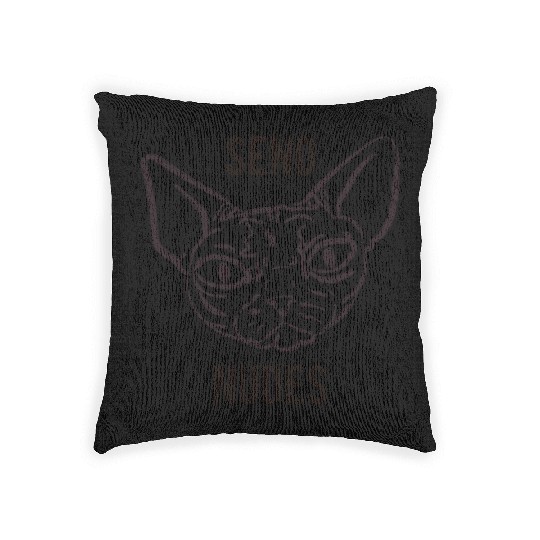 Grumpy Hairless Sphynx Cat - Send Nudes - Funny Qu Woven Pillows