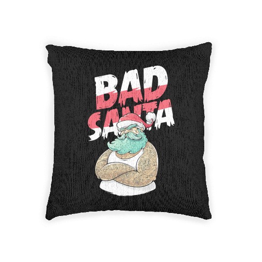 Bad Santa Claus Christmas Tattoo Woven Pillows