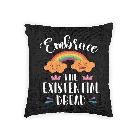 EMBRACE THE EXISTENTIAL DREAD Comics Rainbow Gift Woven Pillows