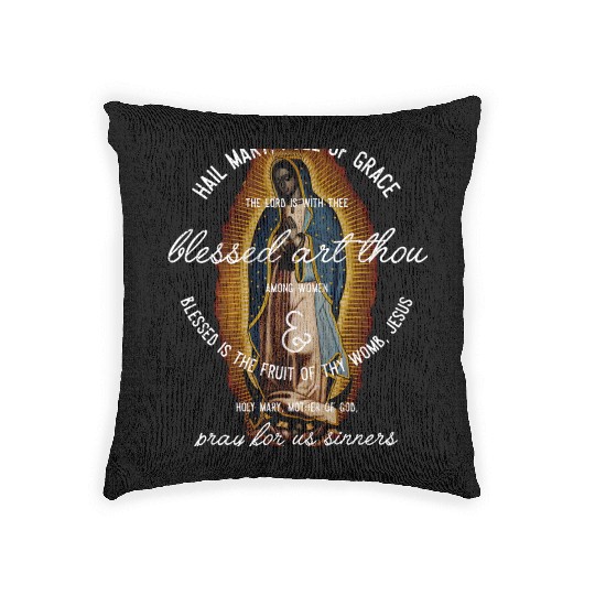 Our Lady of Guadalupe Hail Mary Prayer Catholic Gi Woven Pillows
