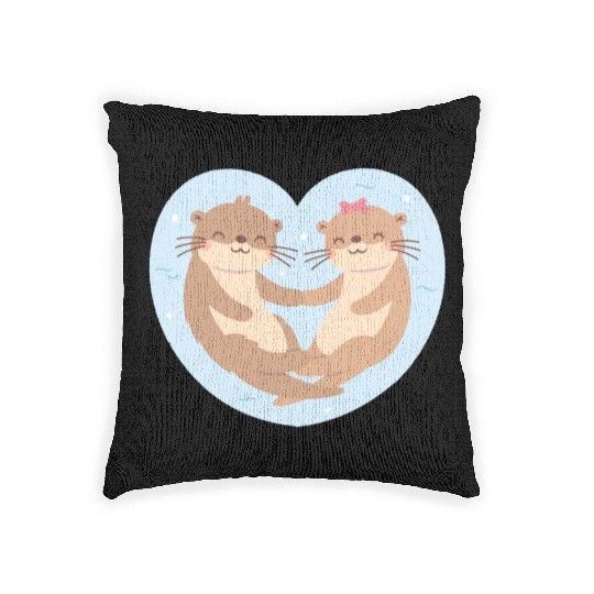 Otter Couple In Love Blue Heart Woven Pillows