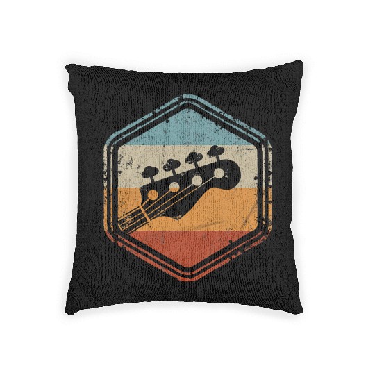 Bass Guitar Vintage Headstock for Bassist and Bass Woven Pillows
