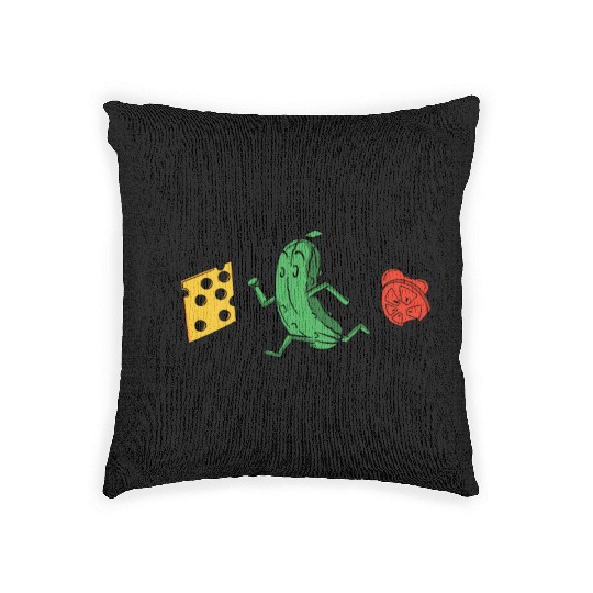 Baseball Pickle Runner Tomato Cheese Sandwich Joke Woven Pillows