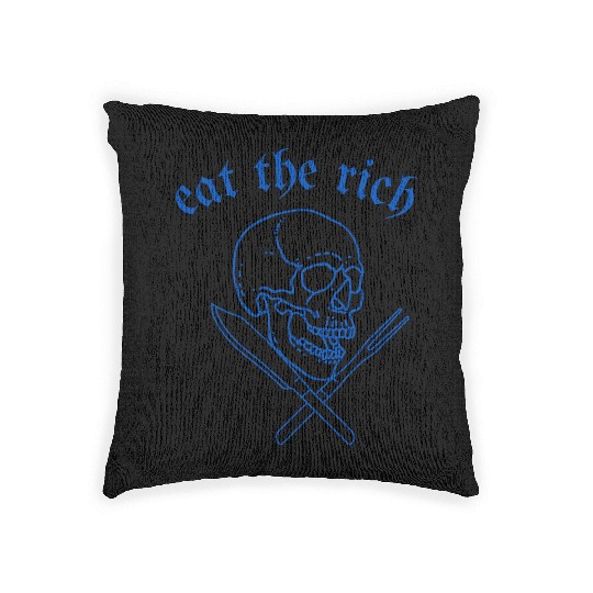Eat The Rich - Skull and Cross Knives (blue) Woven Pillows