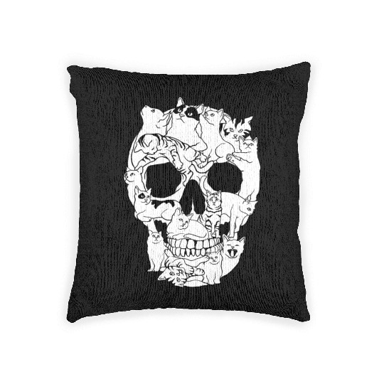 Cat Skull Kitty Skeleton Grunge Style Funny Cat Bo Woven Pillows