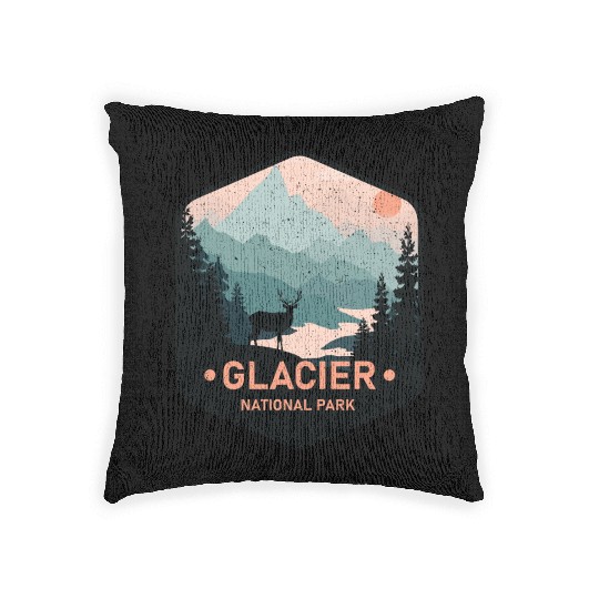 Vintage Glacier National Park Deer Mountains Gift Woven Pillows