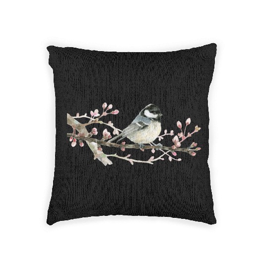 Swamp Tit on A Twig - Garden Birds In Spring Woven Pillows