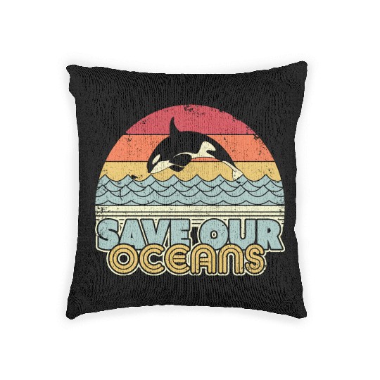 Save Our Oceans Orca Whale Retro Climate Change Woven Pillows