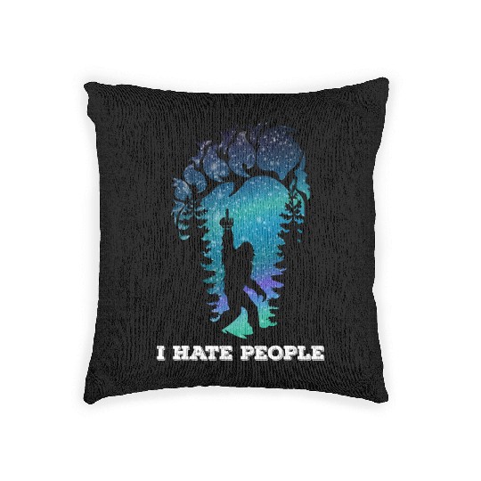 Bigfoot Middle Finger I Hate People Sasquatch Woven Pillows
