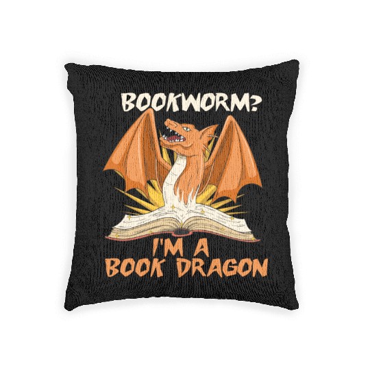 Book Dragon Design for a Fantasy Book Lover Woven Pillows