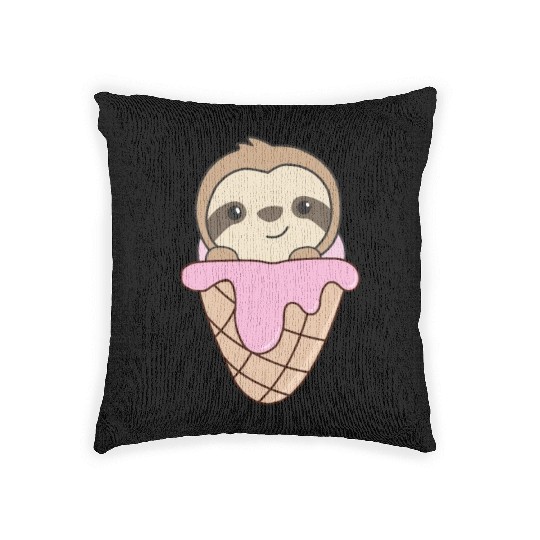 Sloth Pink Ice Cream Waffle Cute Animals For Kids Woven Pillows