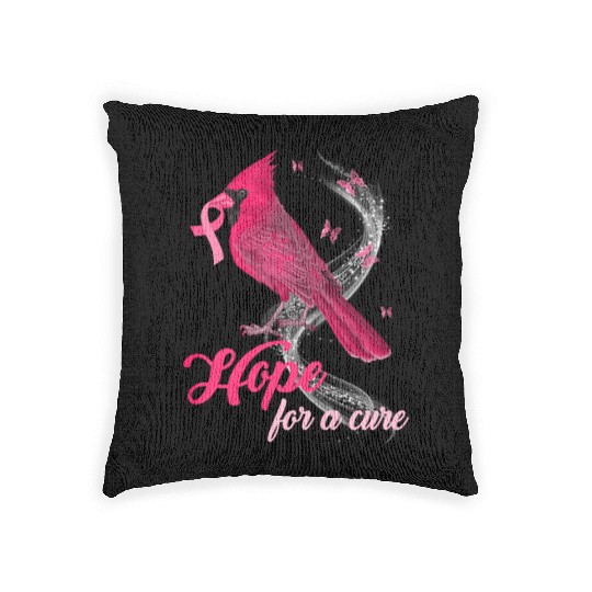 Breast Cancer Cardinal bird hope for a cure Woven Pillows