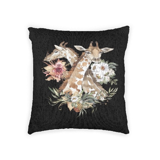 Kids Giraffe Wildflowers Africa Watercolor Motif Woven Pillows