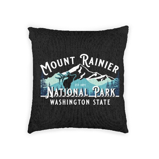 Vintage Mount Rainier National Park Washington Sou Woven Pillows