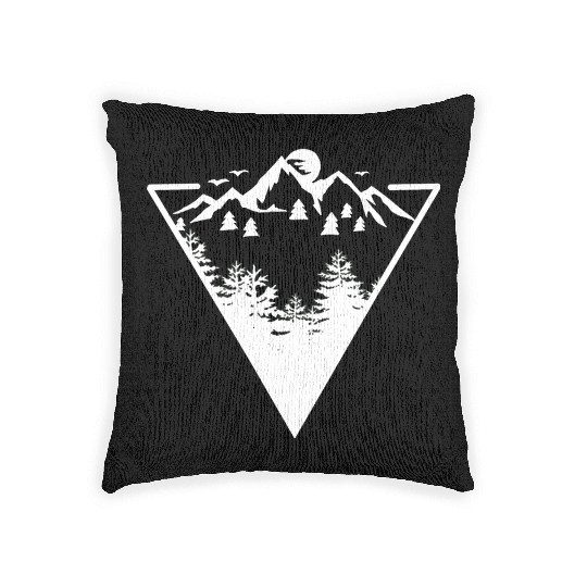 Triangle frame artwork with wilderness landscape Woven Pillows