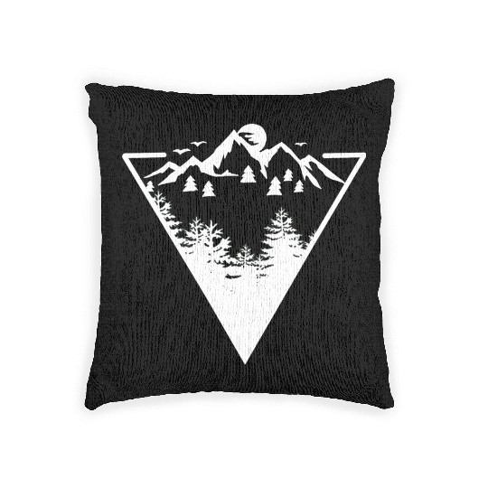 Triangle frame artwork with wilderness landscape Woven Pillows